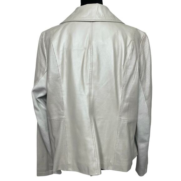 EUC - H  By Halston Pearl Essence Perforated Leather Moto Jacket - Picture 2 of 8
